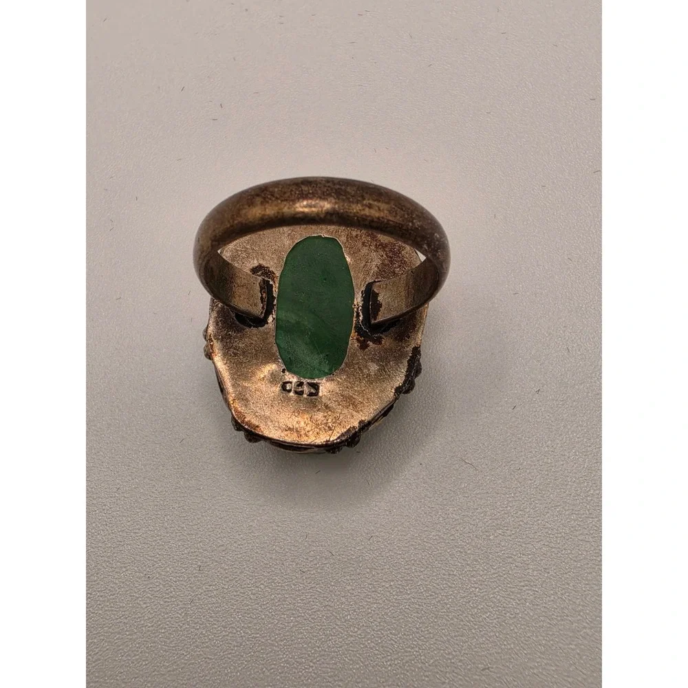 Vintage Style Green Druzy Statement Ring 925‎ Sterling Silver Size 7.5